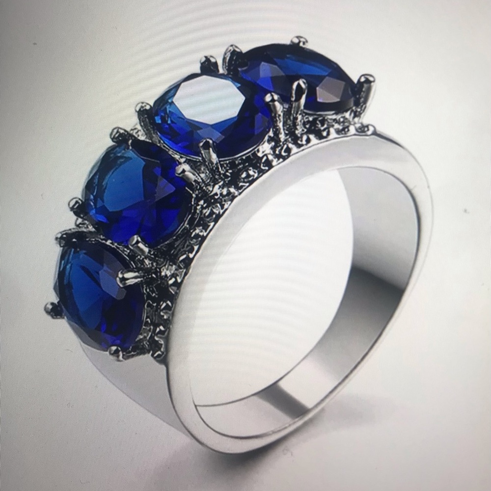 Blue Sapphire Stamped 925 Sterling Silver Ring
